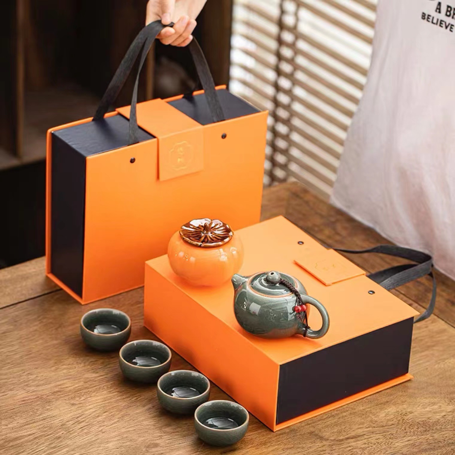 Dingyao Kung Fu Tea Set Gift One Pot Four Cups with Tea Cans High-end Gift Boxed Ceramics Light Luxury Business Accompanying Gift