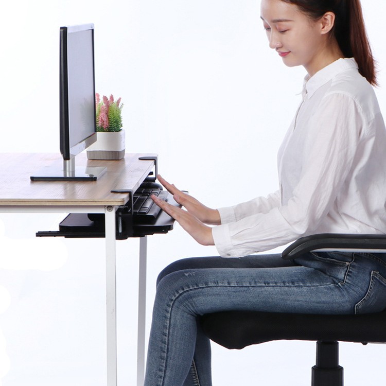 Keyboard Rack, Punch-Free Keyboard Bracket, Installation-Free Desktop Clip-On Computer Telescopic Slide Drawer Storage Rack