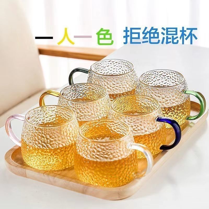 Glass Water Cup with Handle, High Temperature Resistant and Explosion-Proof Tea Cup, Household Large-Capacity Drinking Cup Set Ins Simple