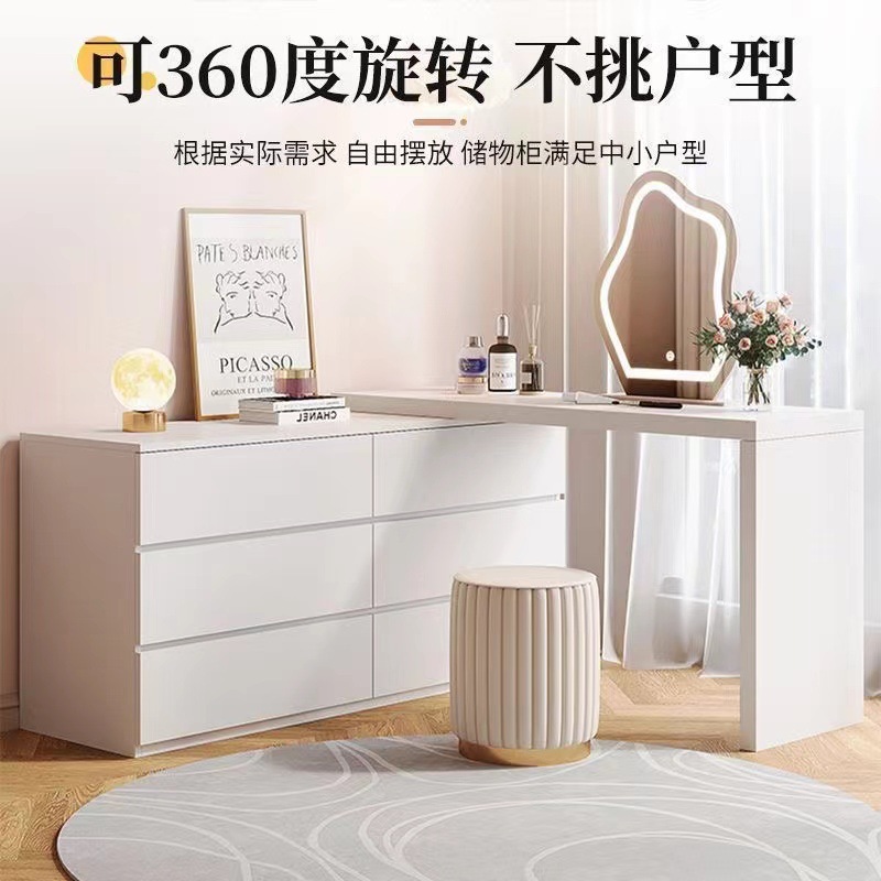 Solid Wood Dressing Table Cream Style Retractable Modern Simple Household Bedroom Storage Cabinet Integrated Bedroom Makeup Desk
