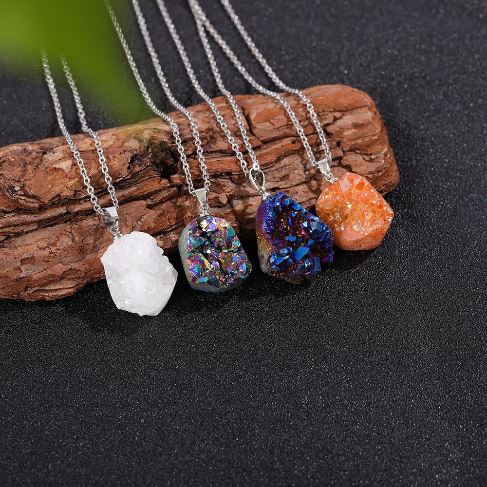 Natural Asymmetrical Crystal Pendant White Crystal Raw Stone Necklace DIY Jewelry Accessories Gravel Pendant Necklace Cross-Border