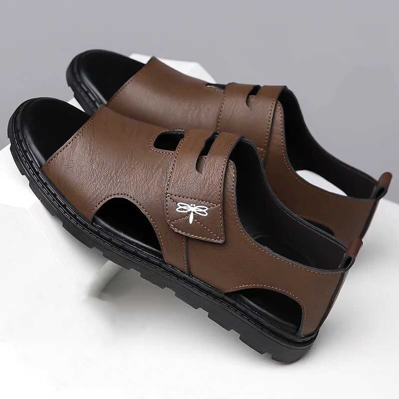 Sandals Men's 2025 Summer Genuine Leather Breathable Men's Beach Shoes Soft Sole Wear-Resistant Casual Non-Slip Roman Sandals
