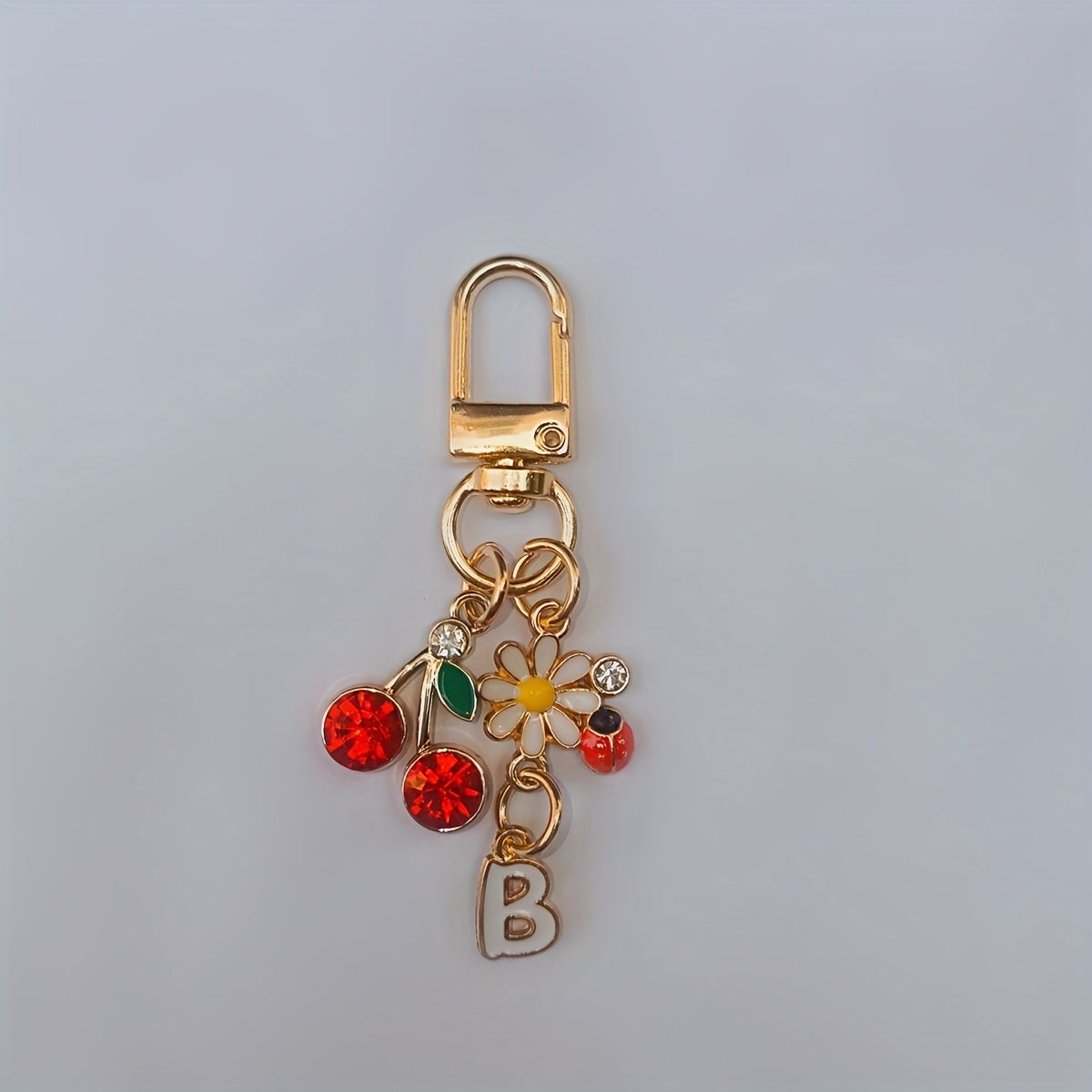 1Pc Ashion Cute Floral Cherry Letter Keychain - A-Z Letter Jewelry, Red Cherry, Flash