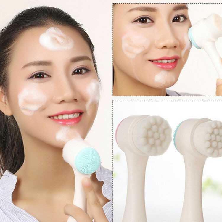 Silicone Double-sided Soft Wool Face Brush 3D Manual Cleansing Brush Makeup Remover Blackhead Pore Cleaning Manual Cleanser