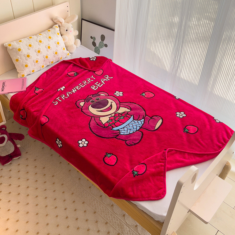 Популярный плед с клубничным медведем, однослойный, мультяшный