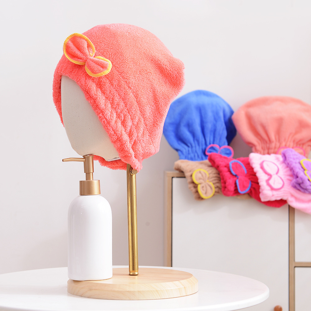 Coral fleece bow shower cap household Princess padded dry hair cap wipe head easy to dry a generation of high Yang wholesale