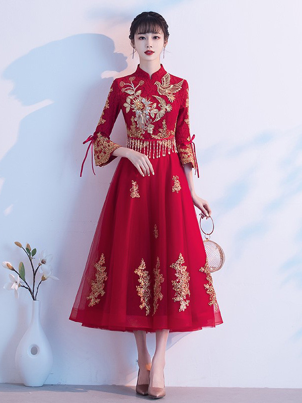New Chinese Style Toasting Dress Bride 2025 New Wedding Engagement wine red Dress Cheongsam Xiuhe Dress Belly Covering Children