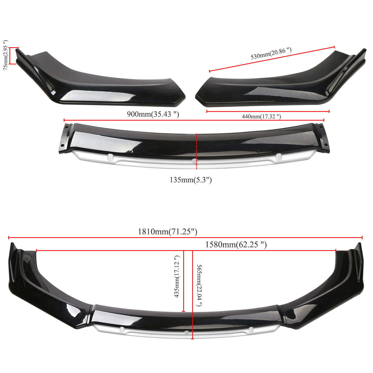 Car Universal Three-Stage Front Shovel Car Four-Stage with Red Trim Strip Front Lip Small Surround Front Bumper Front Shovel Corner