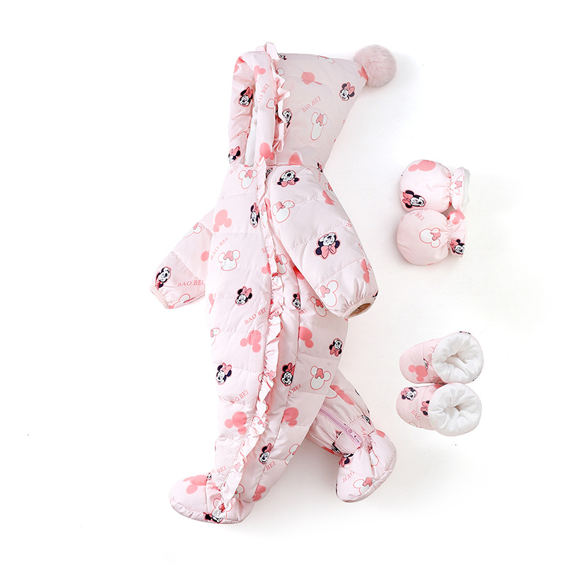 Baby Down Jacket All-in-one Neonatal Thickened Out-of-home Holding Clothes for Boys and Girls Baby fleece-lined Cartoon Clothes for Climbing Clothes for Winter