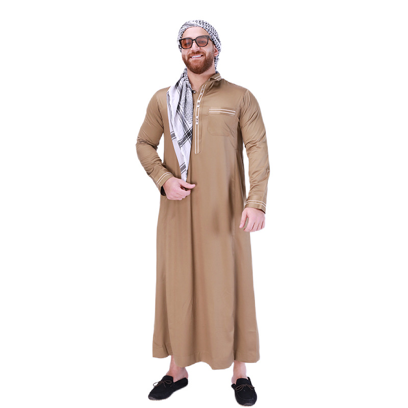 Cross-border new European and American Muslim men's robe stand collar solid color Middle East Arab long ethnic style men's clothing