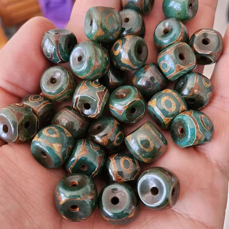 First-Hand Supply Natural Agate DIY Accessories 14mm High-Gloss Glossy Antique Green Old Three-Eye Three-Way Buddha Head Loose Beads