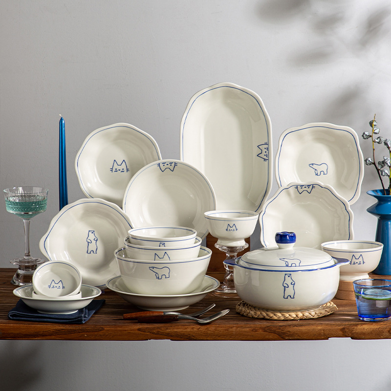 Серия Dream Paradise: керамическая тарелка, миска, набор посуды с мультяшными животными в скандинавском стиле