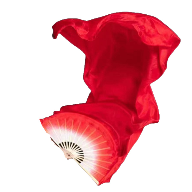 Silk classical dance long silk fan Chinese style red gradient long fan dance performance fan lengthened rose red dancing fan