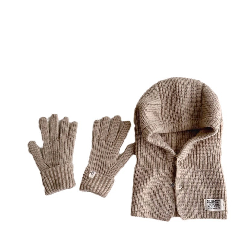 Qiunan Korean Children's Hat and Scarf Set Winter 2025 New Ins Baby Neck Warmer Baby Gloves Wholesale