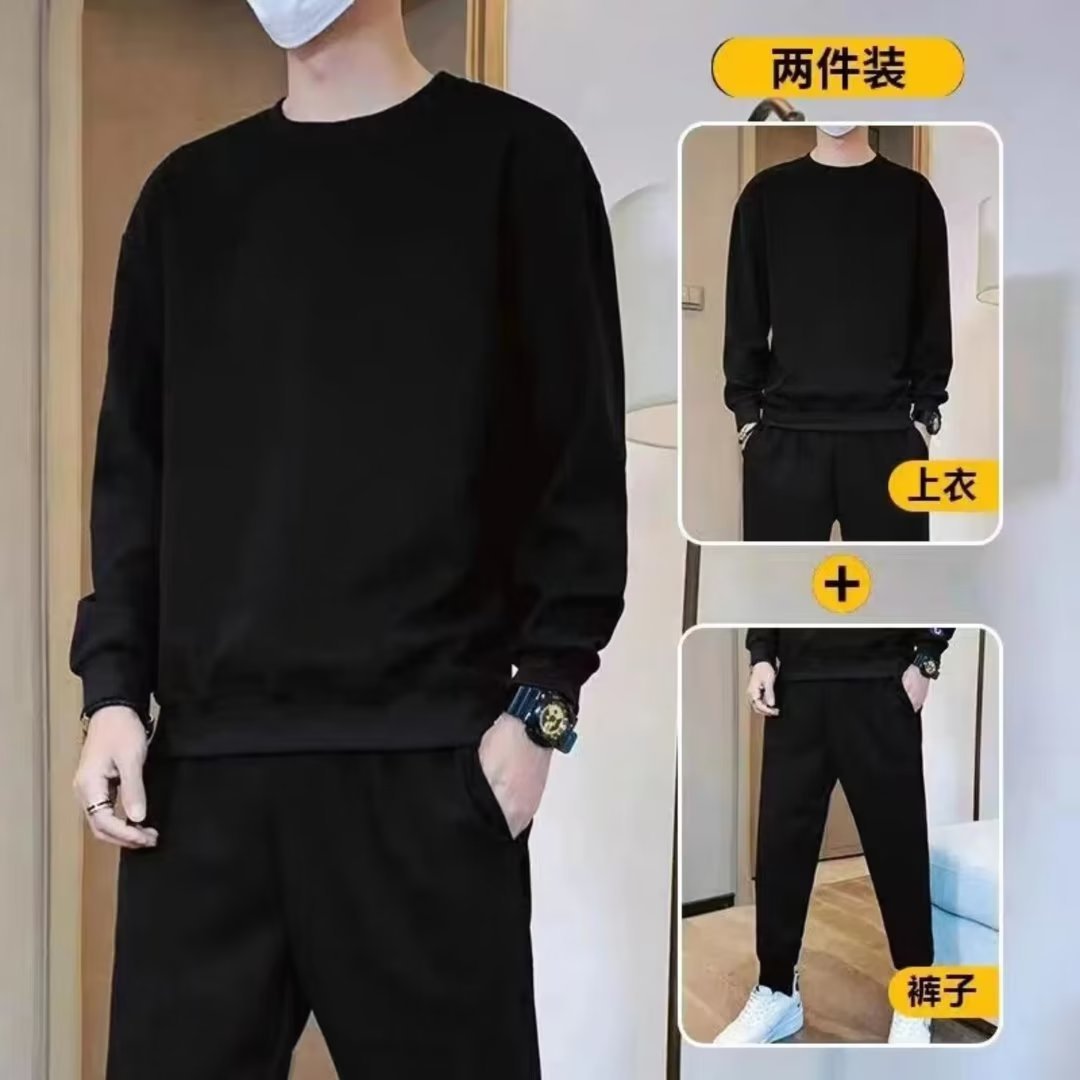 Fashion casual autumn trousers crew neck pullover sweater suit 2024 new trend solid color leisure sports suit