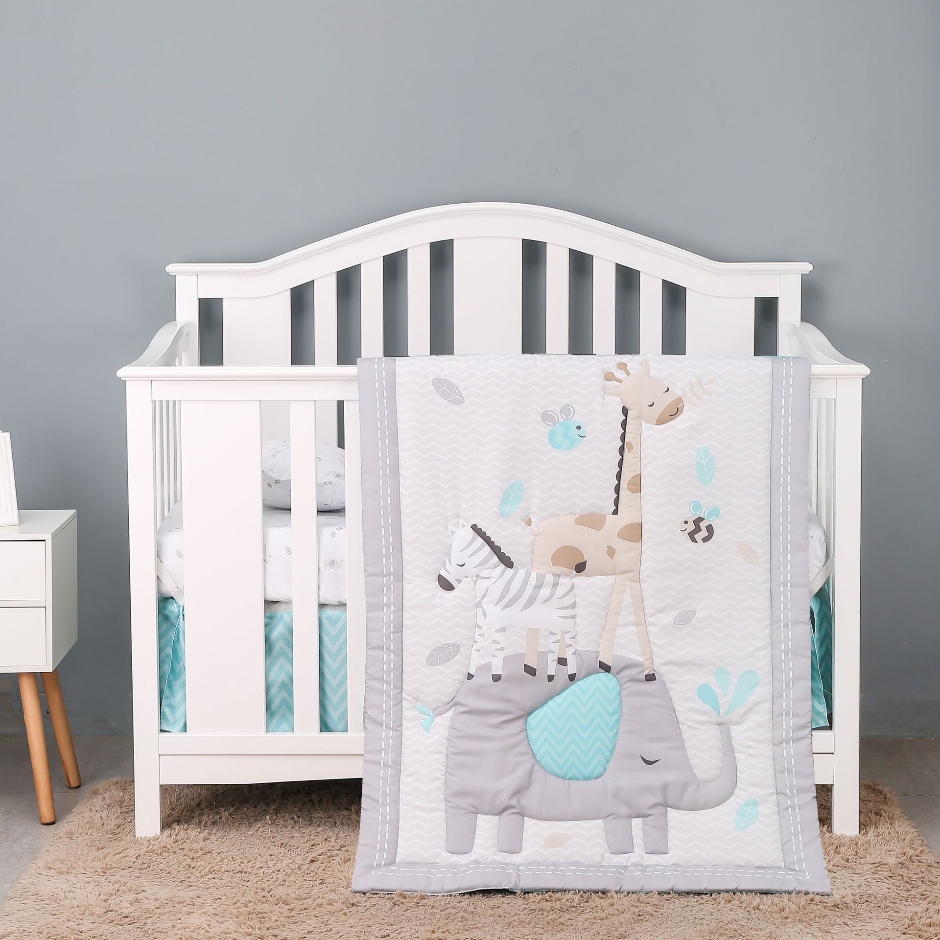 Newborn Set, Children's Crawling Mat, Fitted Sheet, Bed Skirt, Infant Bedding Three-Piece Set