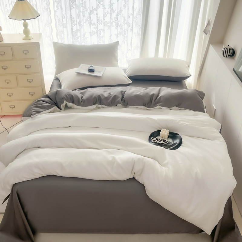 Ins Style Washed Silk Double-Sided Cool Ice Silk Quilt Cover Bed Sheets Three-Piece Set Four-Piece Set Accessible Luxury Princess Style