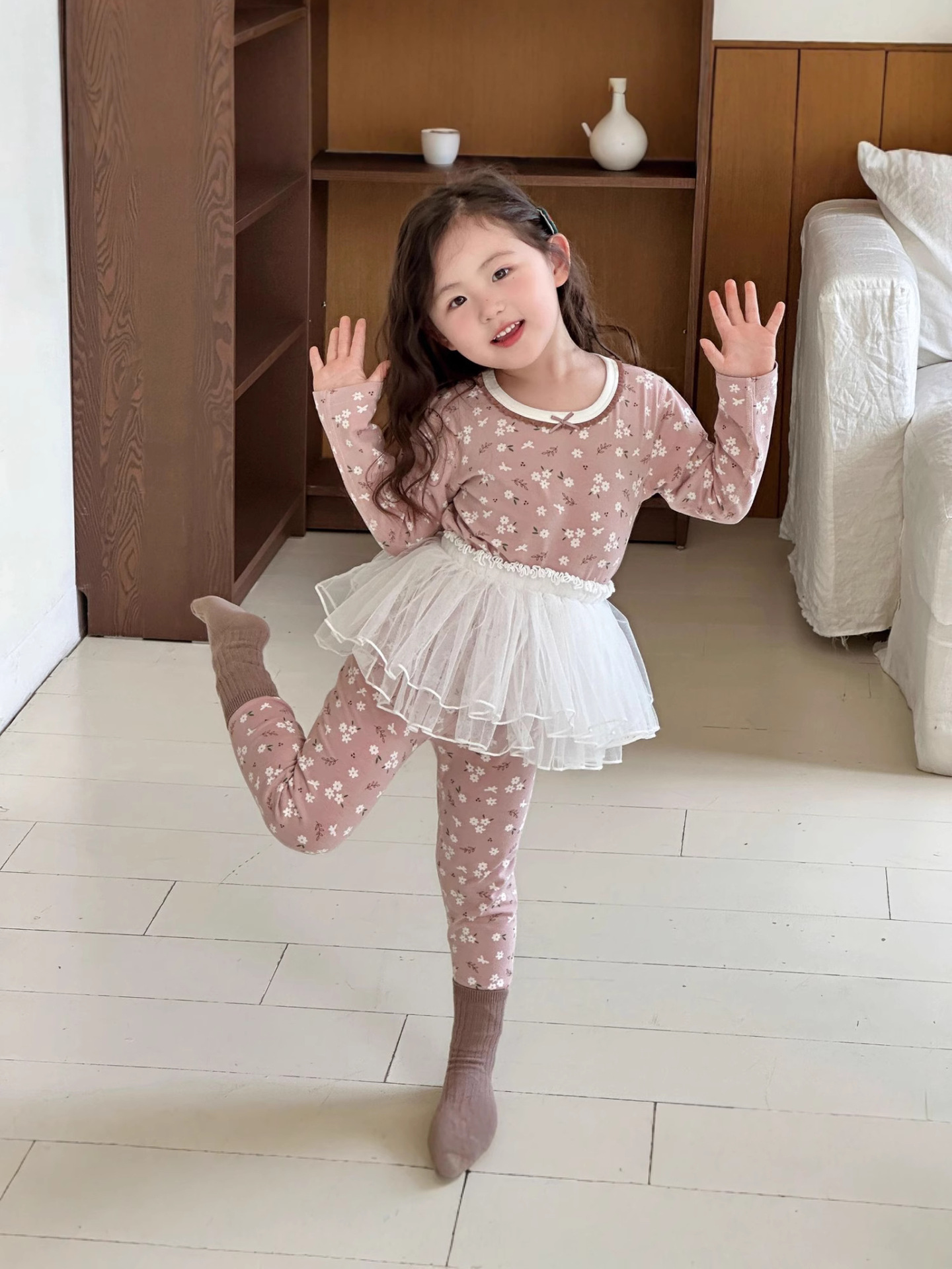 Green Bole & Little Fish Lolo In-Stock Class a Skin-Friendly Lycra Cotton Children's Loungewear Pajamas Thermal Underwear Set