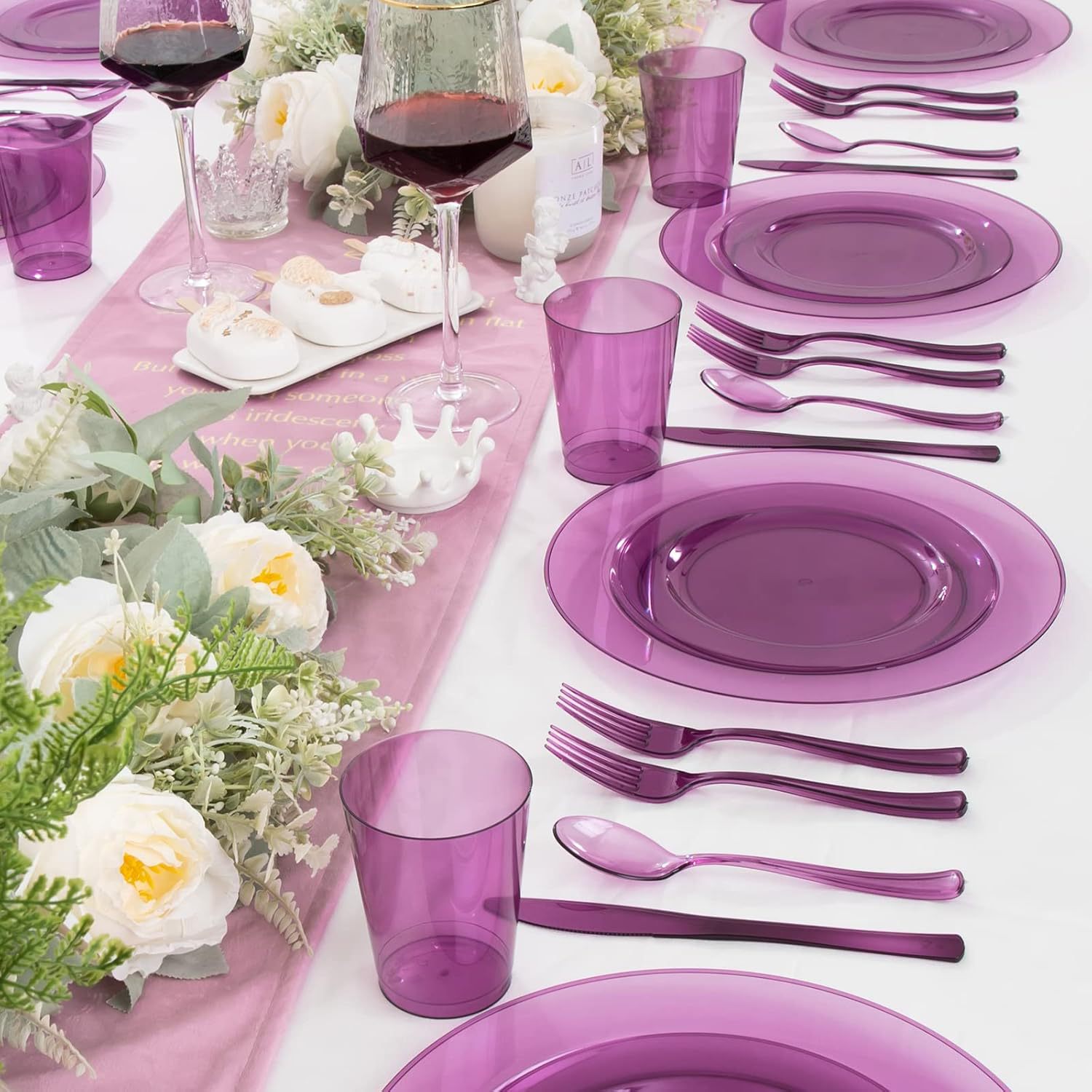 Colorful Transparent Colorful Series Party Banquet Dinner Plastic Disposable Cutlery, Forks, Spoons, Plates, Cups and Tableware Sets