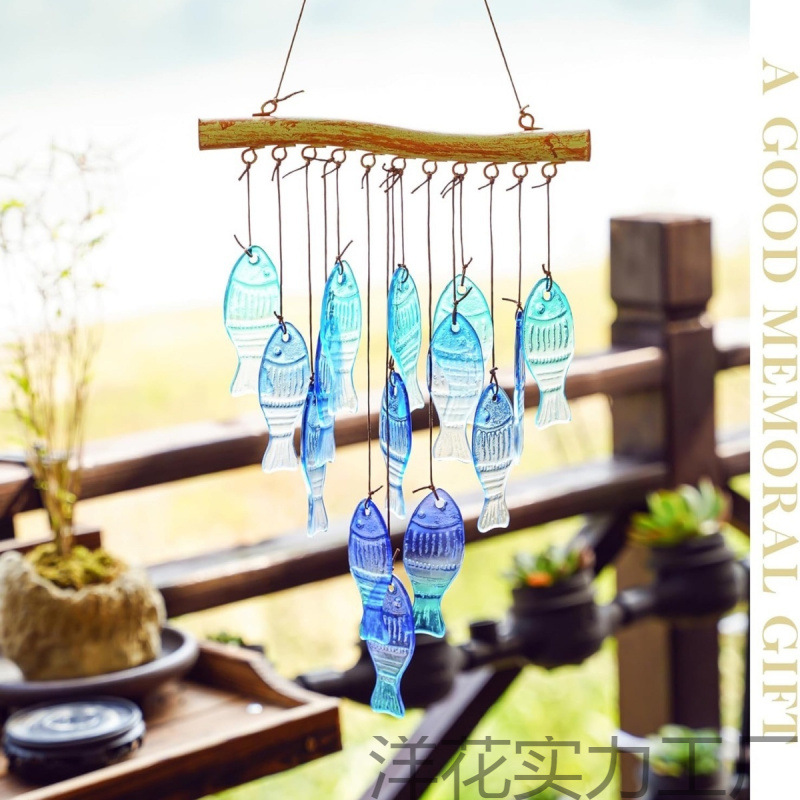 Кросс-бодерский дворик, ветерок, стеклянные цветные рыбы и звезды, креативный подвесной подарок для дома и сада