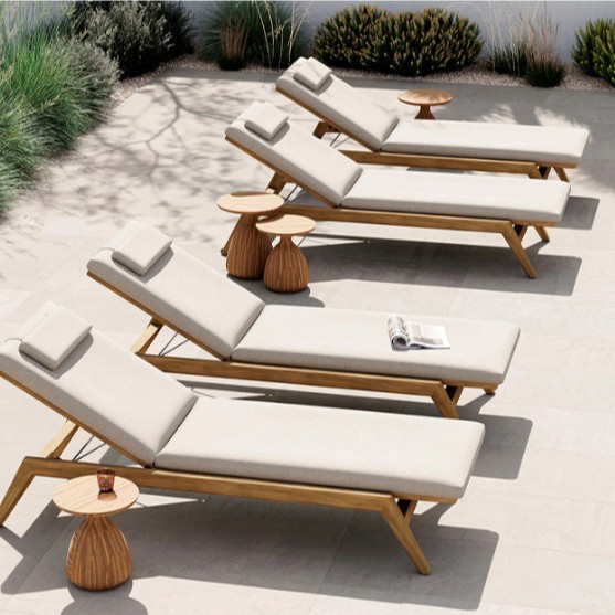 Outdoor Seaside Swimming Pool Leisure Solid Wood Beach Chair Outdoor Teak Lounge Chair Folding Chair Villa B&B Courtyard Factory