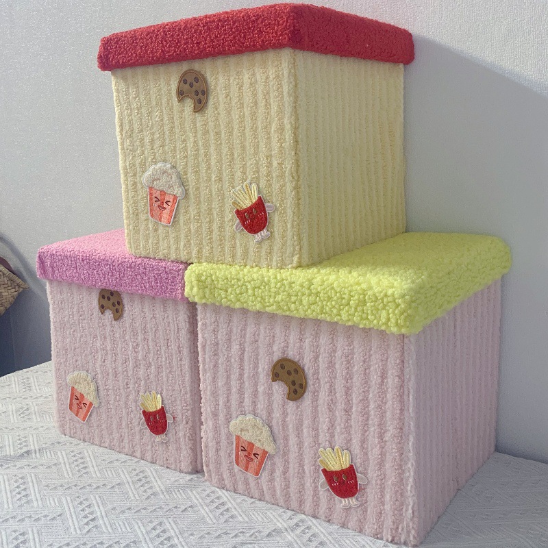 Милый корзина для хранения, новый пуф для смены обуви с крышкой, складной пуф с мультяшным дизайном