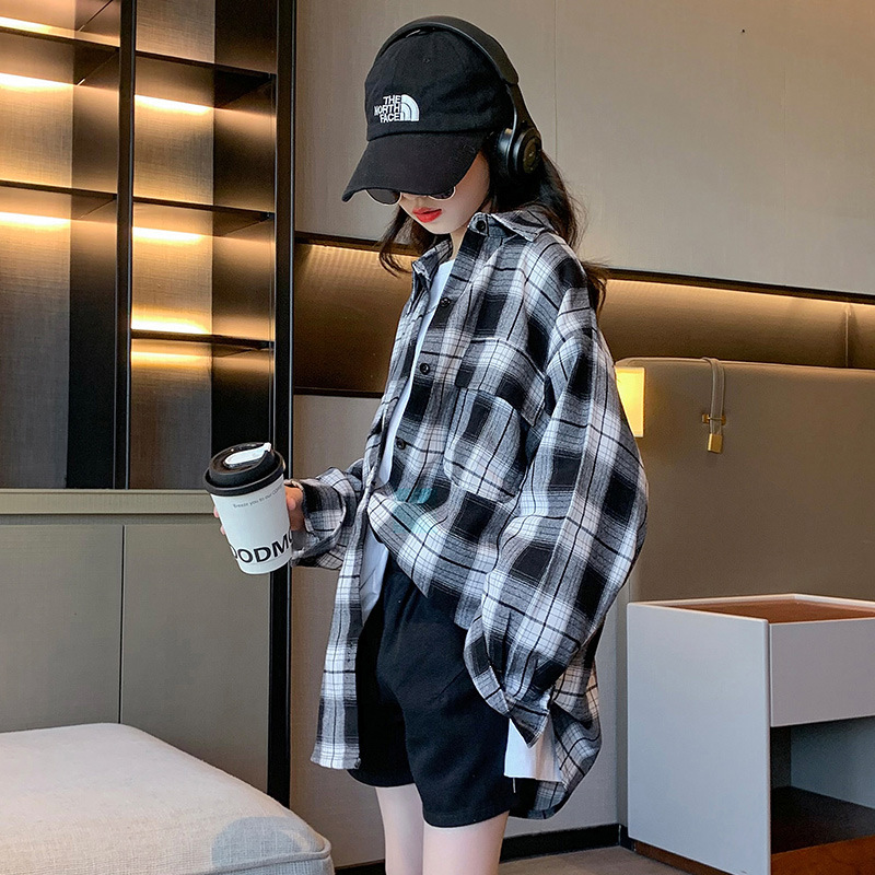 Girls' shirt spring fashionable Korean style plaid shirt 2023 new spring and autumn big children's western style casual plaid shirt