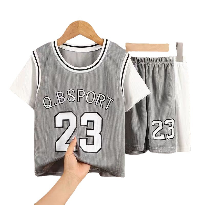 New Summer Children's Short-sleeved Sports Suit Fashionable Men's and Women's Middle and Old Children's Basketball Training Clothes Quick-drying Breathable Handsome Thin