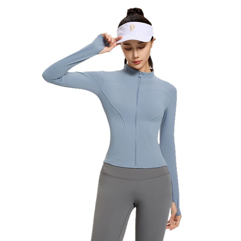 Lulu Sun Protection Clothing Slimming Look Tight Slimming Look Stand-Up Collar Fitness Running Yoga Body Shaping Sports Outdoor Yoga Clothing