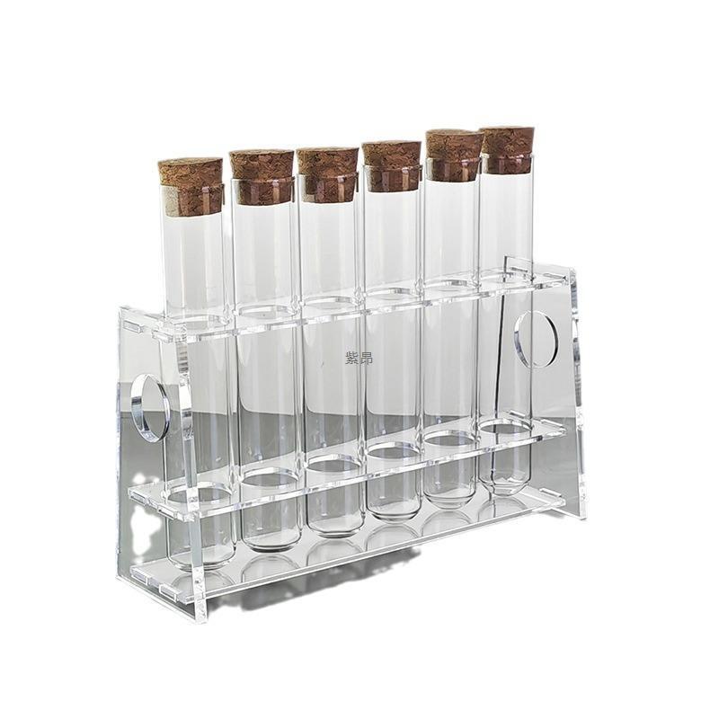 Package: Glass Test Tube with Cork + Single Row Hole Glass Test Tube Rack