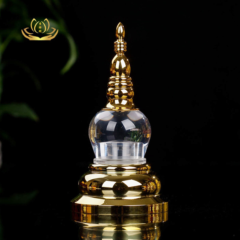 E-Type Gold-Plated Acrylic Stupa Treasure Vase Pagoda Bodhi Tower Buddhist Hall Yellow Lotus Transparent Display