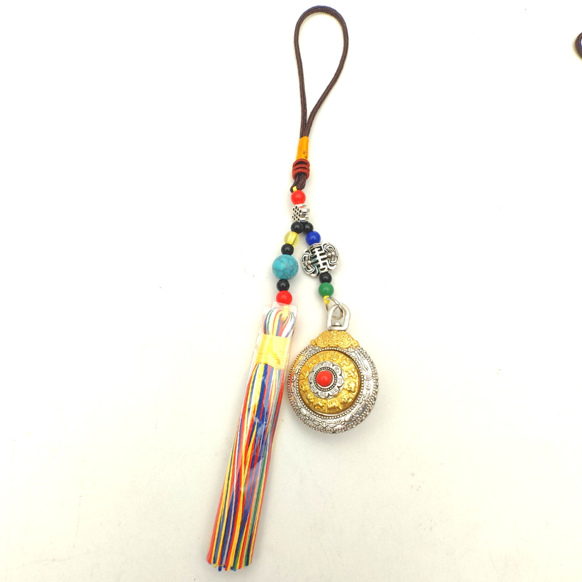 Jiugong and Bagua Twelve Zodiac Signs Double-Sided Rotatable Ethnic Style Ancient Burnt Blue Tassel Pendant Bag Hanging Keychain with