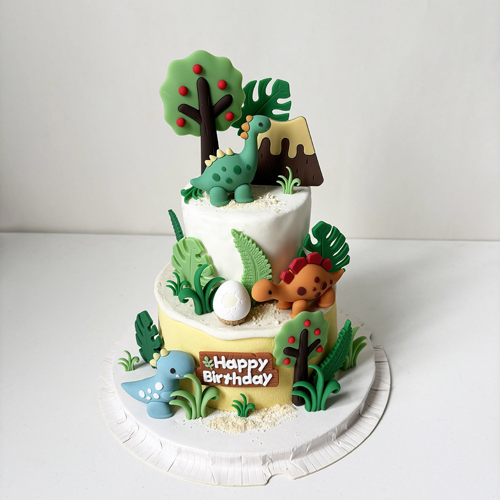 Soft Glue Baking Cake Decoration Ornaments Dinosaur Mori Leaf Fruit Tree Dinosaur Egg Grass Volcano Soft Glue Plug-in