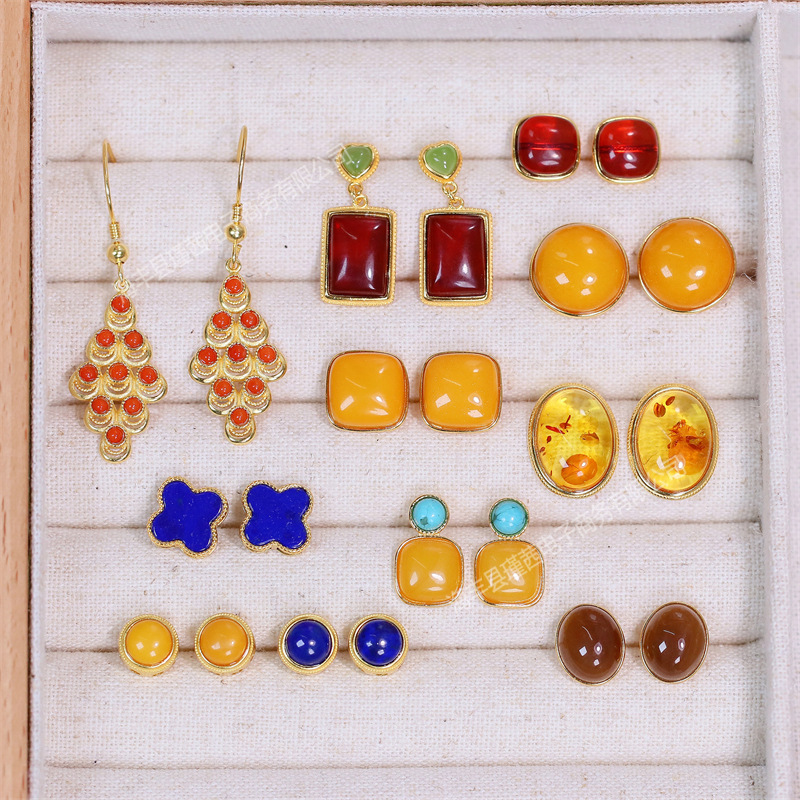 Серьги с ушными крючками из серебра S925, инкрустированные восковым кровавым перцем, цветок, сахар, серьги из нефрита Хэтиан, прямая поставка