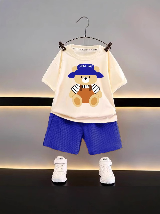 New children's clothing summer children's suit casual loose clothes boys short sleeve waffle baby summer wholesale