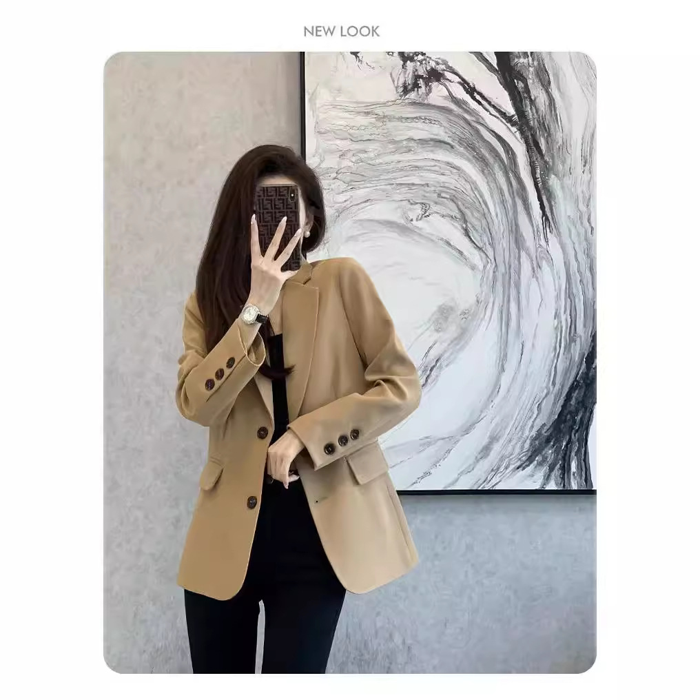 Suit Jacket for Women Spring 2025 New Elegant Korean Style Versatile Small Work Clothing Khaki Suit Top for Women