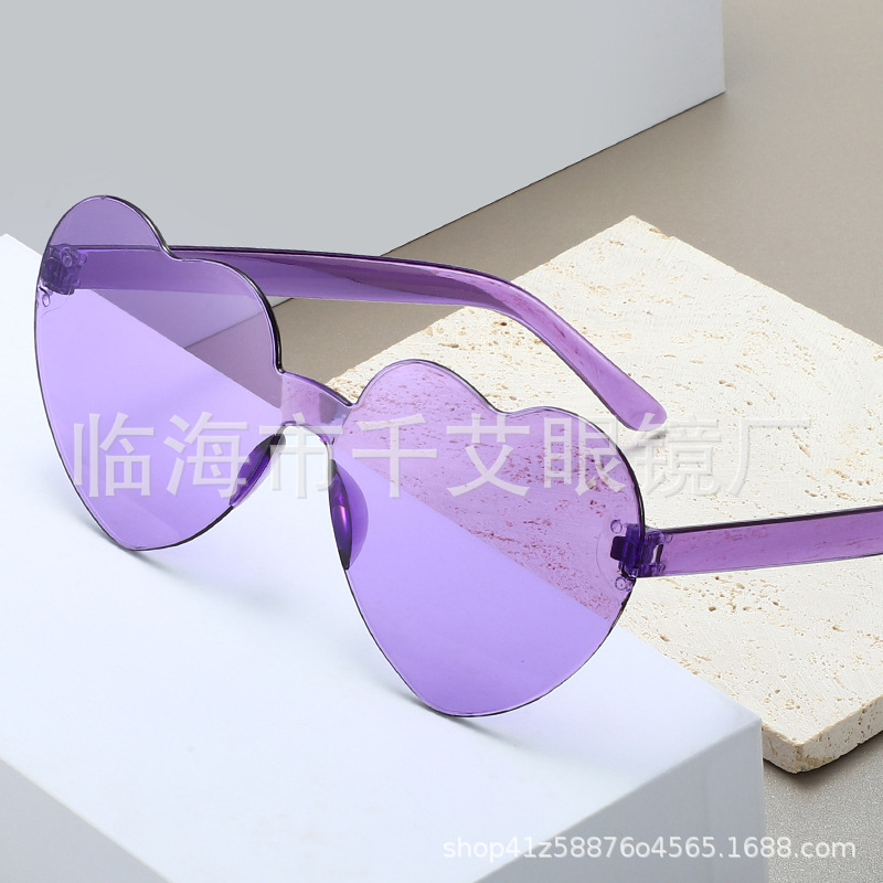 Heart Sunglasses, Heart Sunglasses, Jelly Color Rimless Heart-Shaped One-Piece Glasses, Dazzling Color Glasses