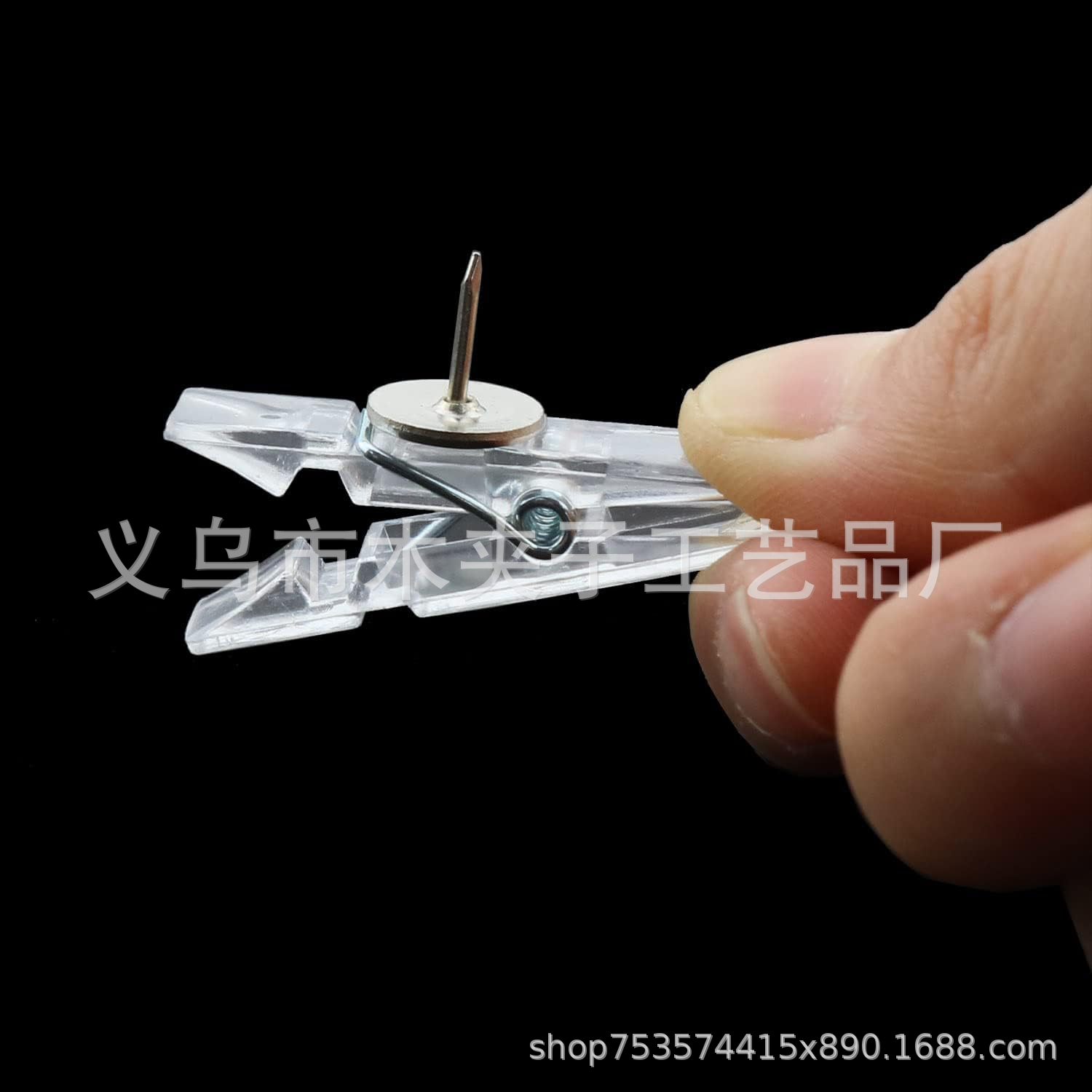 Factory direct transparent plastic small clip with pushpin clip transparent paper clip thumb nail suitable for cork board