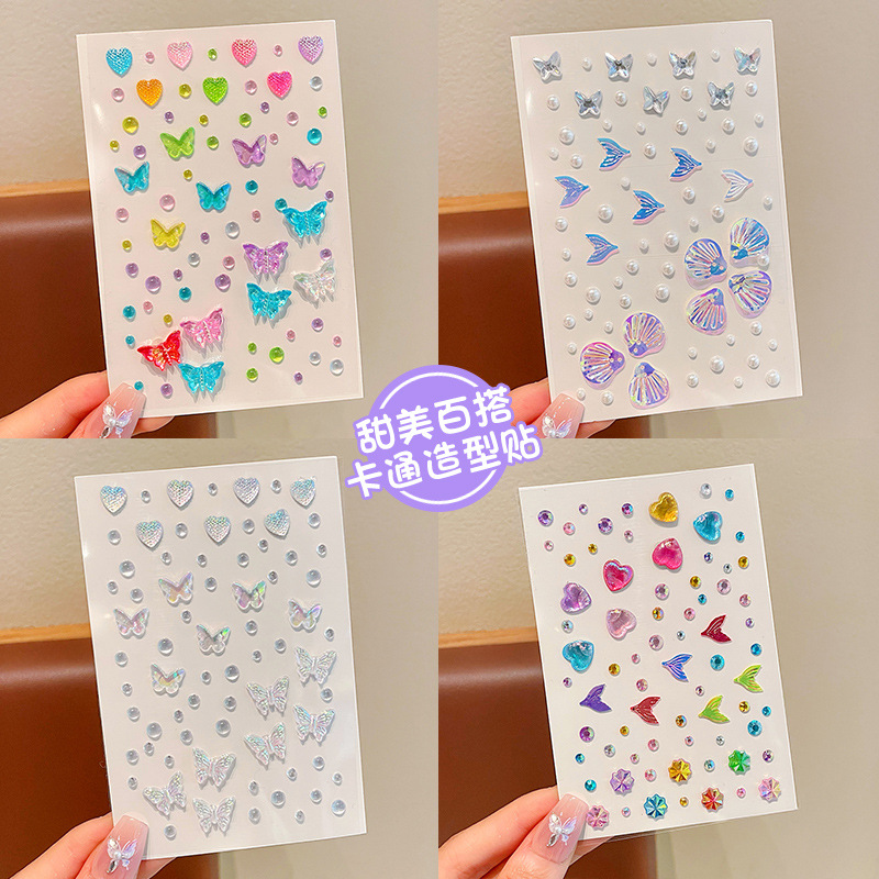 Children's Face Painting Stickers Little Girl's Face Stickers with Diamonds, Shells, Fish Tails, Butterflies, Stereo Face Stickers