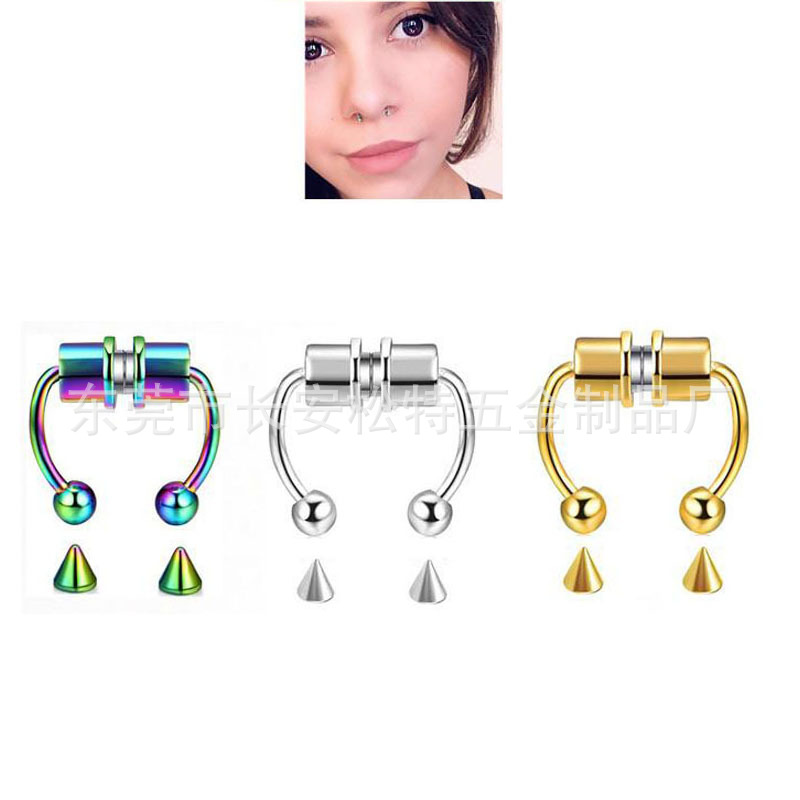 Кросс-бордерные магнитные кольца для носа из нержавеющей стали без прокола, стильные магниты для носа