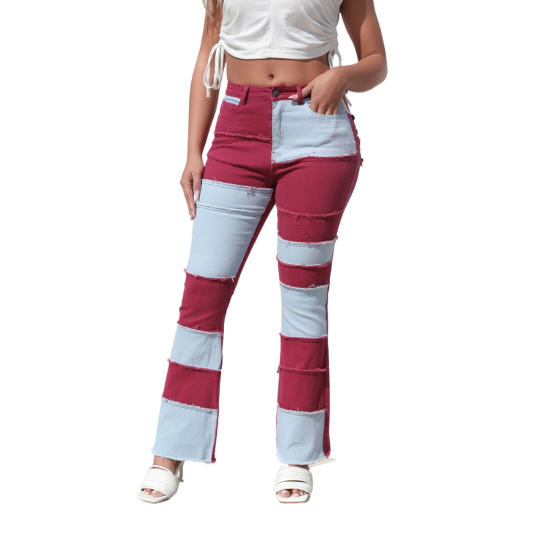 Customized Jeans for Women, Loose, Color-Blocked, High-Waisted, Embroidered, Wide-Leg Long Pants, Factory-Supplied Drawings, Sample Packages, Materials, Trendy