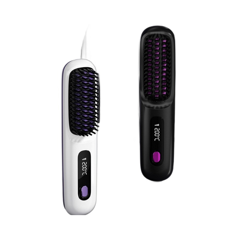 Cross-border LCD wireless hair straightener shaped charging comb hair straightener portable negative ion does not hurt the heat comb