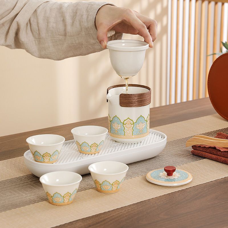 Travel Tea Set Outdoor Portable Chinese Camping Ceramic Express Cup Business Accompanying Gift Company logo