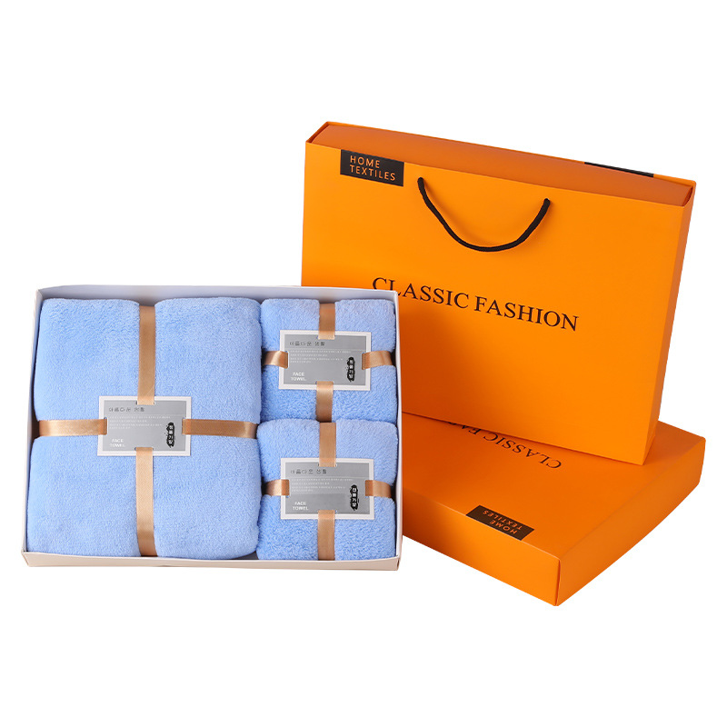 Coral Velvet Gift Box Towel and Bath Towel Set Wedding Souvenir Towel and Bath Towel Set Box Company Annual Meeting Gift Towel