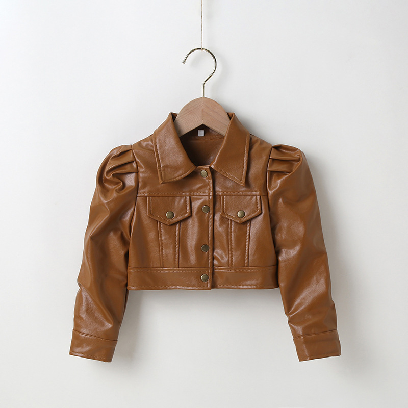 New Spring and Autumn Short Fashion Fashion Leather Jacket Children's Fashionable Handsome Biker Clothing Casual PU Leather Jacket
