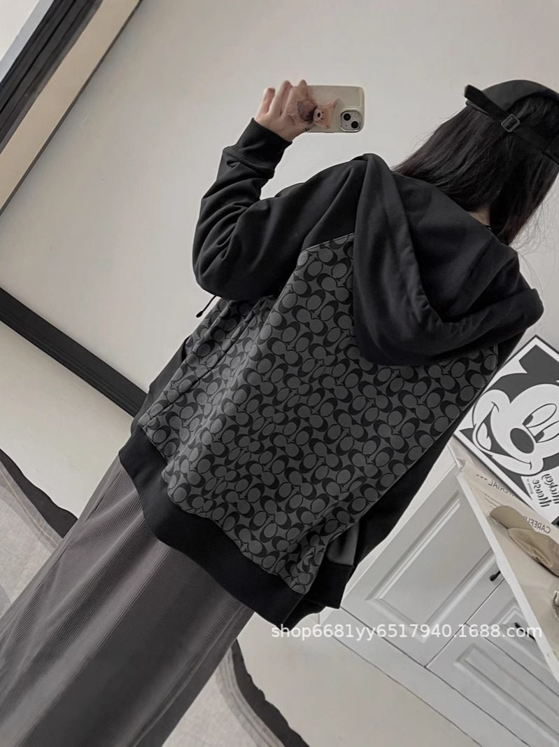 Kaojia Autumn and Winter New Classic CH Old Flower Full Print Casual Loose All-match Men's and Women's Zipper Hooded Sweat