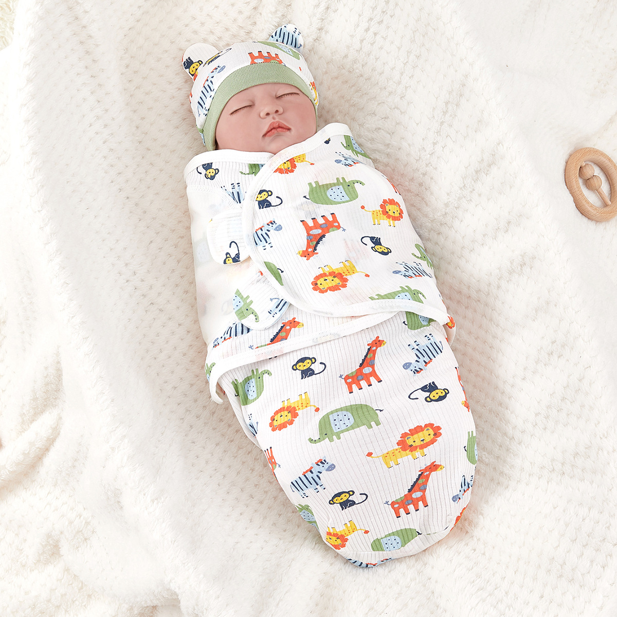 Newborn Anti-Jump Swaddle Pure Cotton Printed Swaddle Spring and Summer Baby Swaddle Two-Piece Set Baby Anti-Kick Blanket