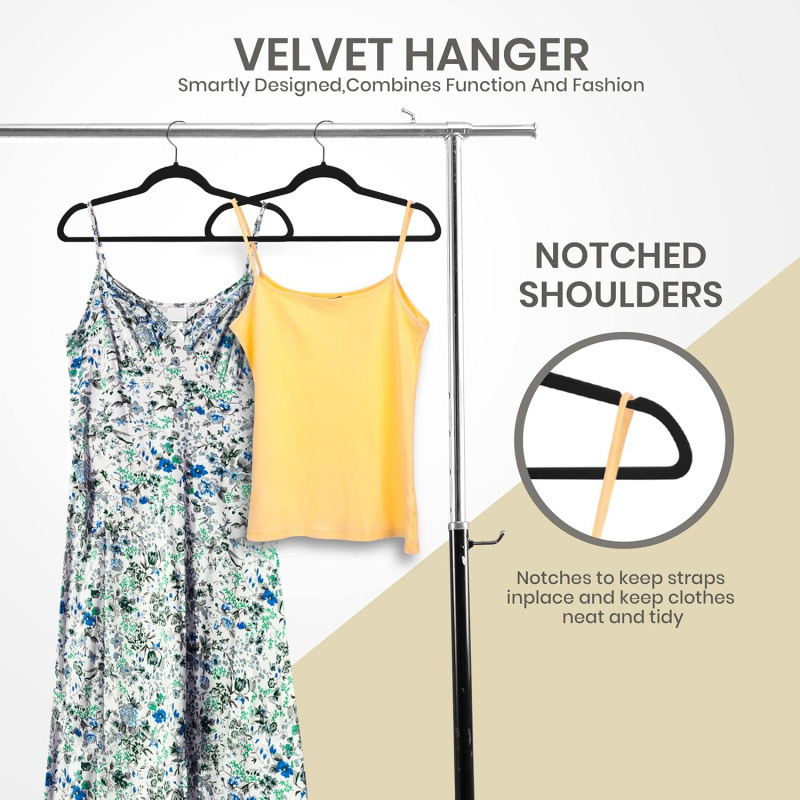 Home Velvet Hangers 20 Pack - Non-Slip Clothes Hanger Black
