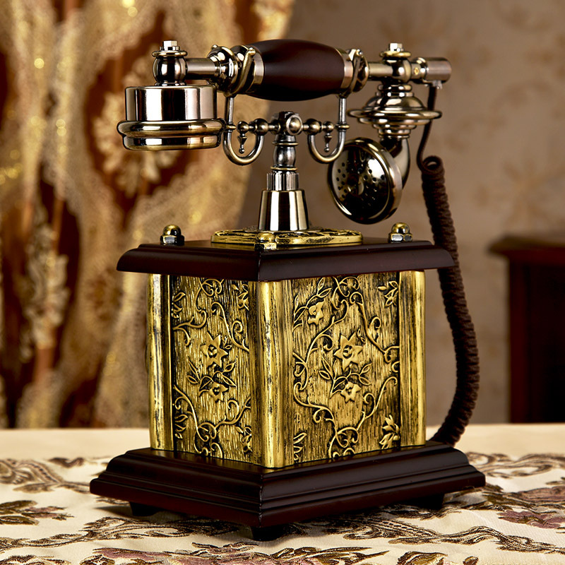 Solid Wood European Retro Turntable Antique Telephone Living Room Home Landline Wireless Card Sim Phone Vietnamese Card