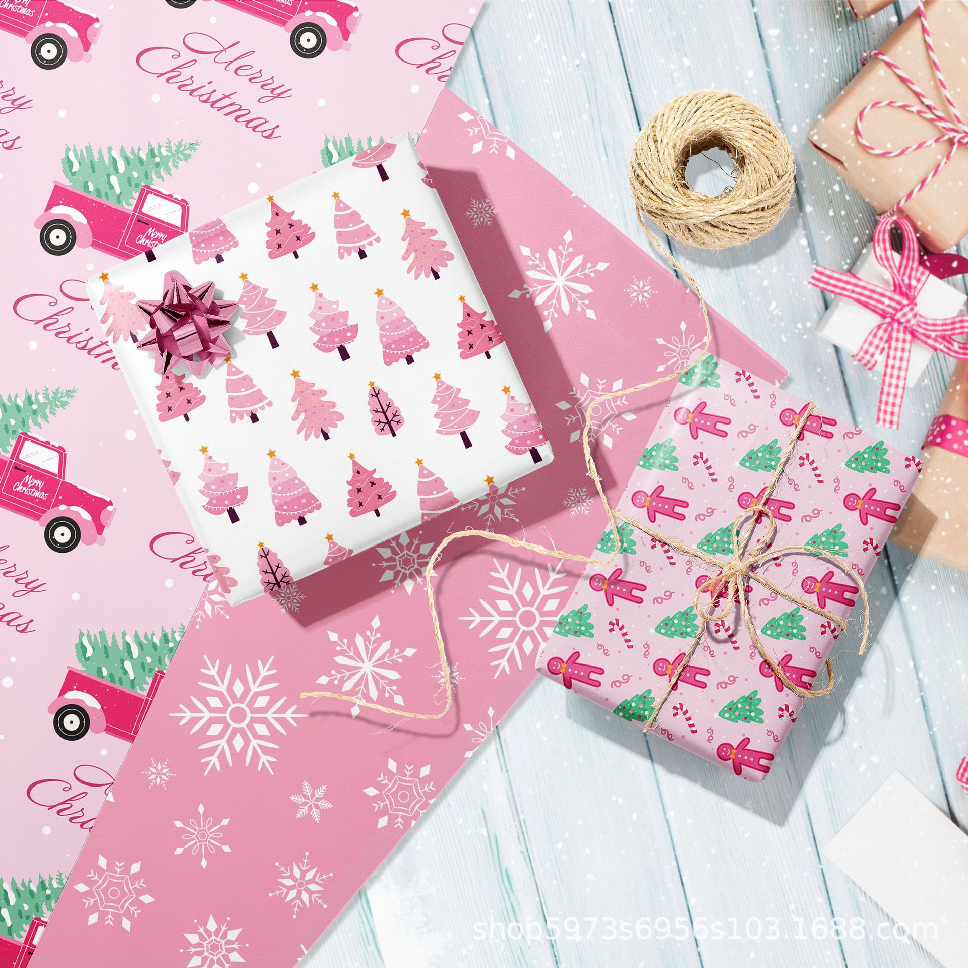 WZ070 Pink Christmas Snowman Gift Decoration Paper Party Gift Box Decoration Outer Packaging Paper